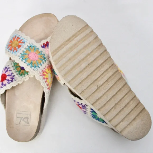 Dirty Laundry Plays Crochet Espadrille Flatform Sandals Multicolor Cream Size 8 - Picture 6 of 8